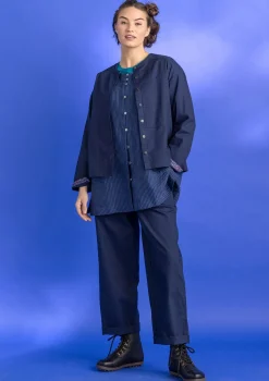 Kudotut twillhousut ekopuuvillaa