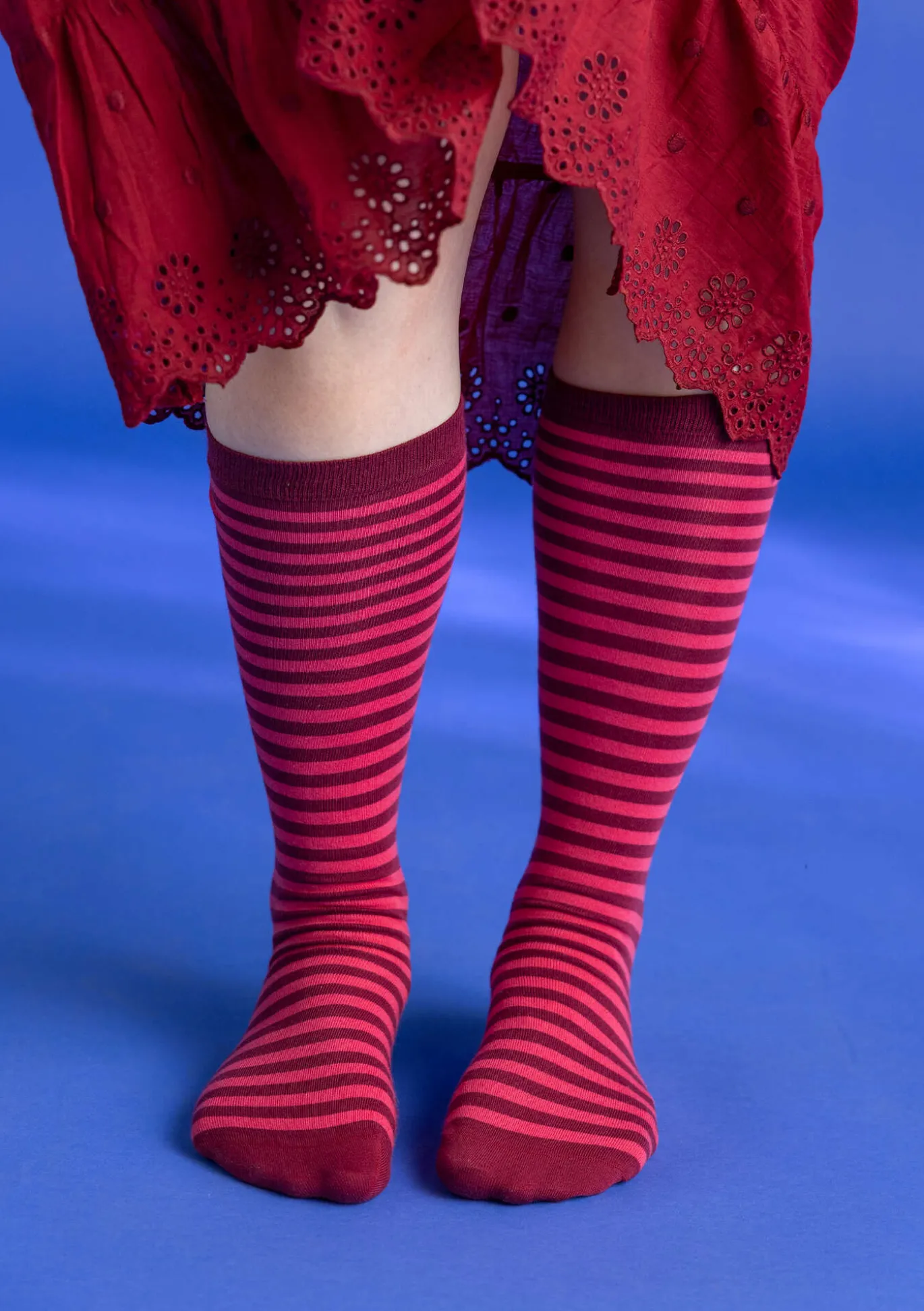 Raidalliset polvisukat ekopuuvillaa